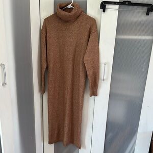 Rachel Zoe Tan Ribbed Turtleneck Sweater Dress
